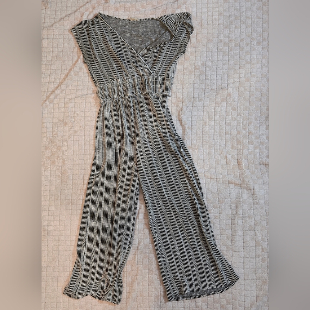 Caution To The Wind Black and White Striped Jumpsuit
